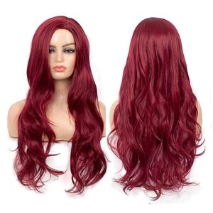 Long‎ Curly Wavy Wine Red Wigs
